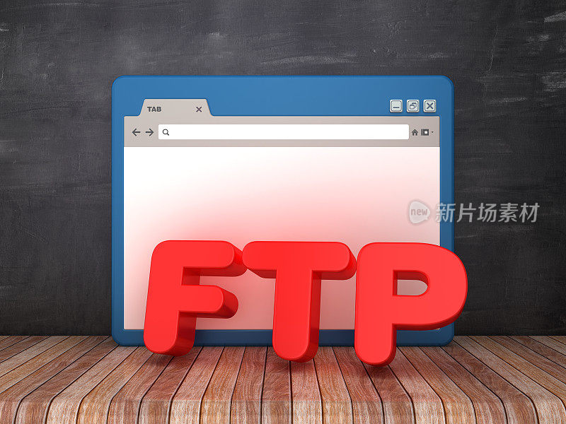 Web浏览器与FTP黑板背景- 3D渲染